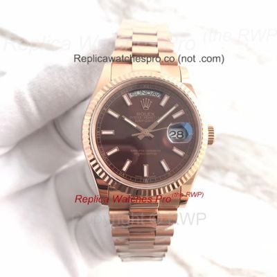 Rolex Rose Gold Watch Replica Day-Date Coffee Dial Wrist Watch 36mm